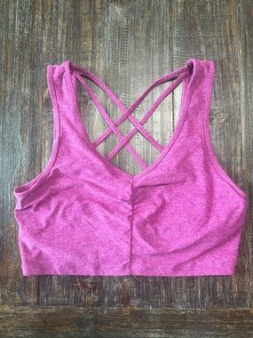 Zella Heathered Magenta Crisscross Back Sports Bra